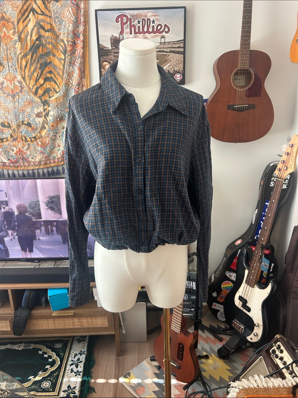 NWOT Zara Plaid Button-Up Cropped Shirt